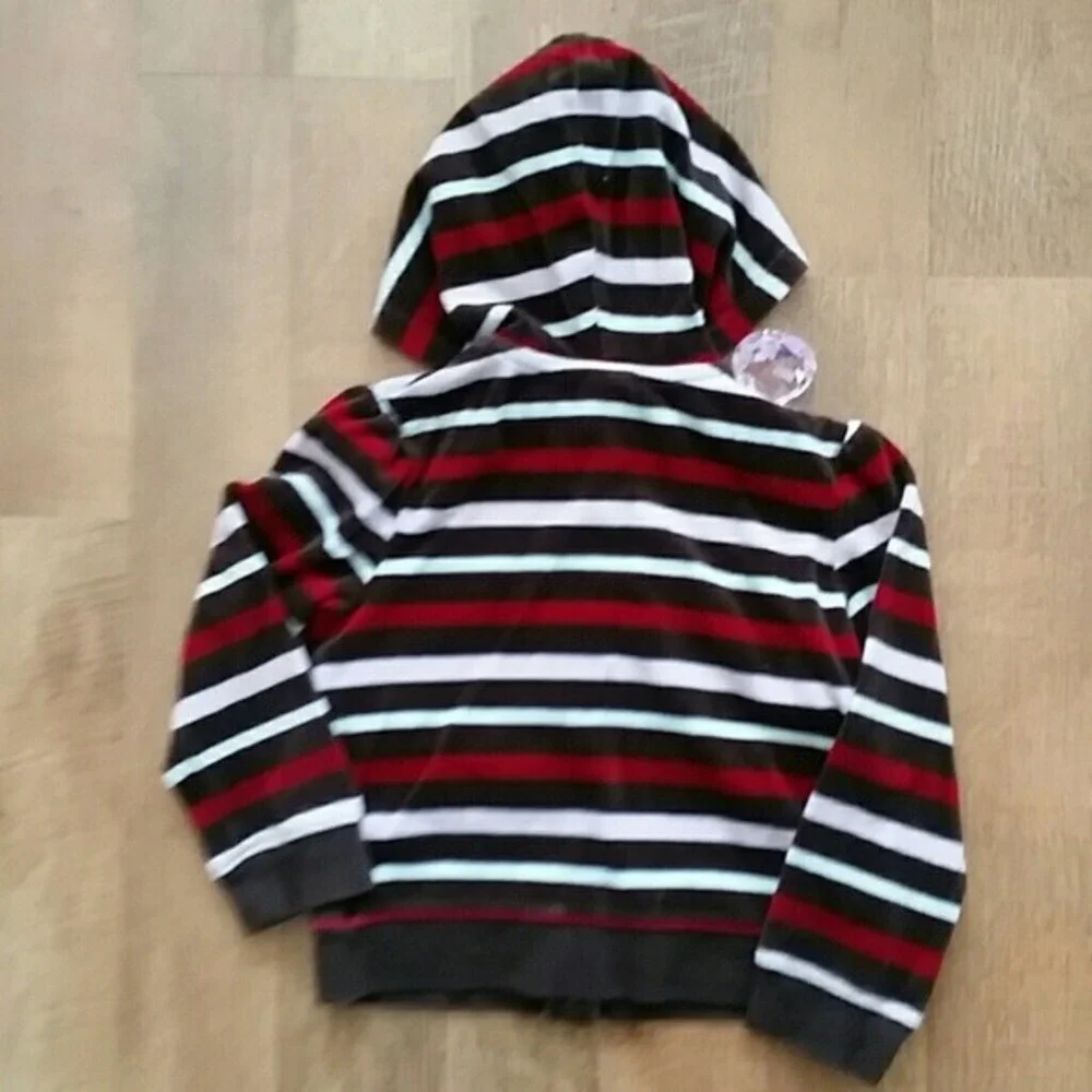 Gymboree‎ Girls Raspberry Striped Velour Hooded Jacket Size Small